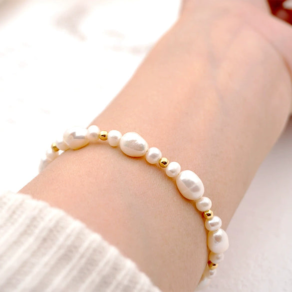Women's Handmade Baroque Fresh Water Pearl Geometric Bracelet Simple Design Jewelry