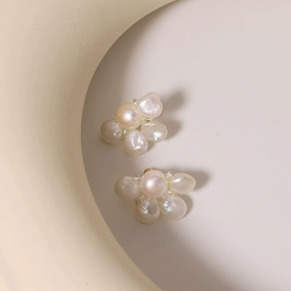 Women's Handmade Baroque Freshwater Pearl Geometric Earrings Simple Style