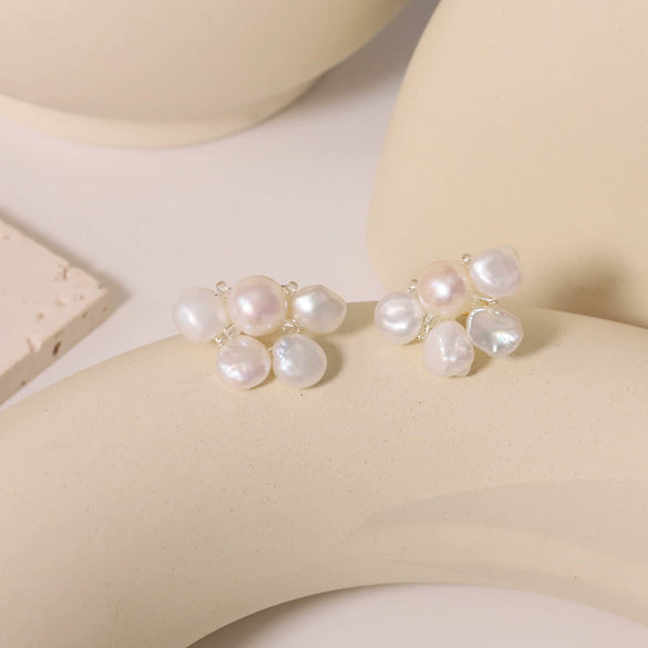 Women's Handmade Baroque Freshwater Pearl Geometric Earrings Simple Style
