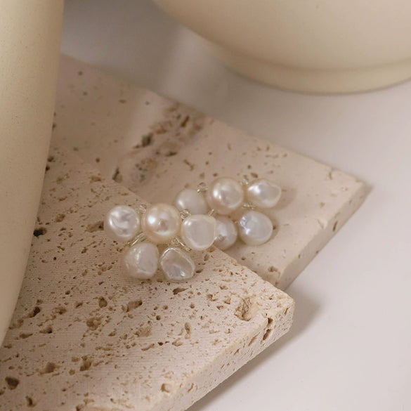 Women's Handmade Baroque Freshwater Pearl Geometric Earrings Simple Style