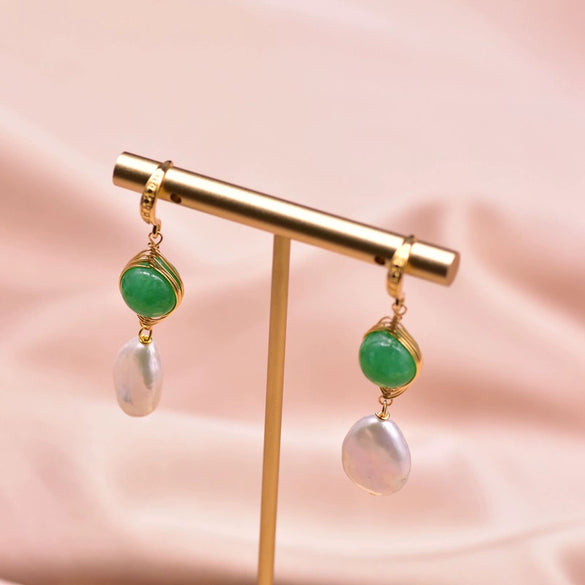 Women's Handmade Baroque Pearl Geometric Earrings Retro Simple Electroplated Winding Drop Earrings