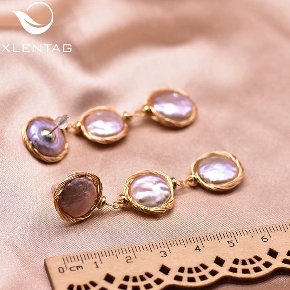 Women's Handmade Baroque Pearl Geometric Earrings Retro Simple Electroplated Winding Drop Earrings