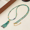 Women's Handmade Beaded Long Necklace With Optimized Blue Turquoise Glass Beads And Copper