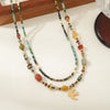 Women's Handmade Beaded Necklace With African Pine Red Agate Spotted Stone Stainless Steel Copper Geometric Design And Bird Pendant