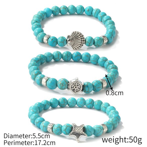 Women's Handmade Beaded Turquoise Geometric Bracelet Set