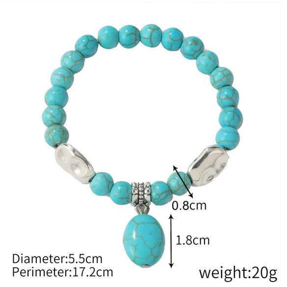 Women's Handmade Beaded Turquoise Geometric Bracelet Set