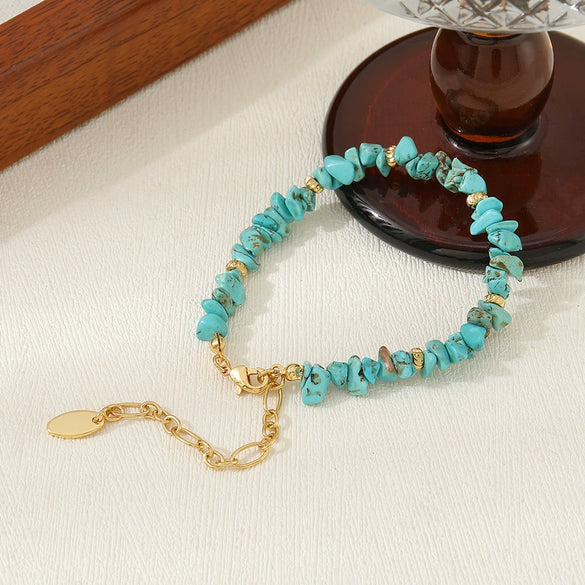 Women's Handmade Blue Pine Copper Geometric Asymmetrical Beaded Summer Bracelet