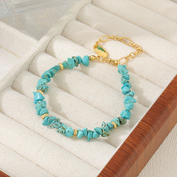 Women's Handmade Blue Pine Copper Geometric Asymmetrical Beaded Summer Bracelet
