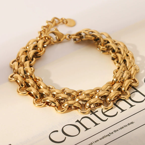 Women's Handmade Braided Chain Titanium Steel And Stainless Steel Bracelet With Pvd Vacuum Plating