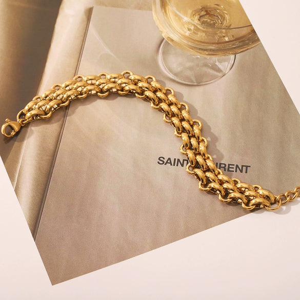 Women's Handmade Braided Chain Titanium Steel And Stainless Steel Bracelet With Pvd Vacuum Plating