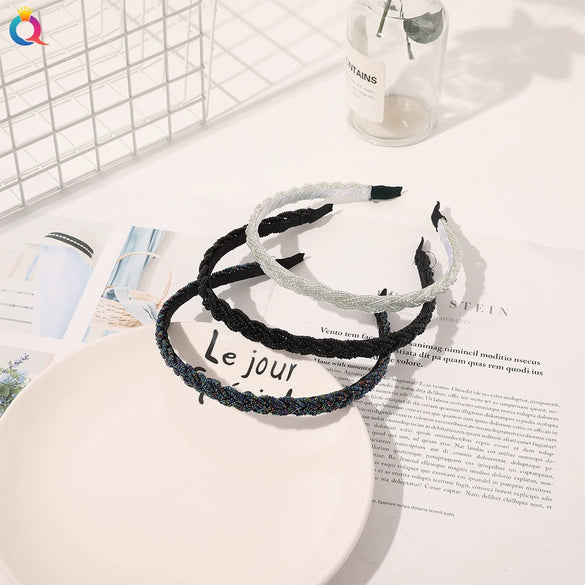 Women's Handmade Braided Rice Bead Headband Thin Simple Versatile Hair Accessory For Everyday Styling