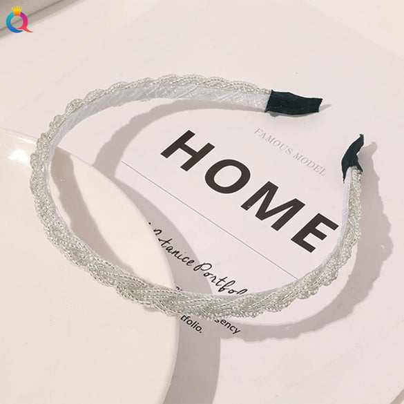 Women's Handmade Braided Rice Bead Headband Thin Simple Versatile Hair Accessory For Everyday Styling