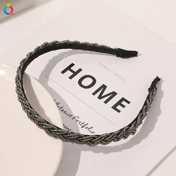 Women's Handmade Braided Rice Bead Headband Thin Simple Versatile Hair Accessory For Everyday Styling
