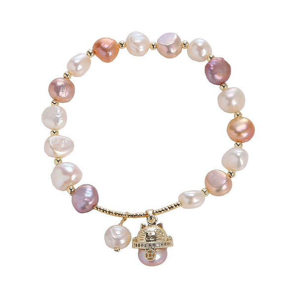 Women's Handmade Cartoon Animals Zodiac Freshwater Pearl Bracelet Plated 14K Gold