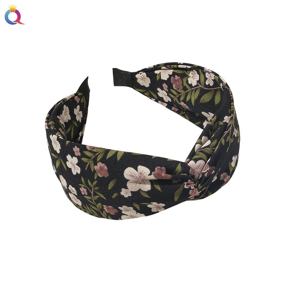 Women's Handmade Cloth Floral Widebrimmed Cross Hairband Hair Accessory With Printing