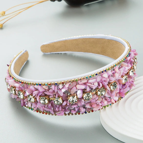 Women's Handmade Cloth Geometric Colorful Broken Turquoise Diamond Wide Edge Headband