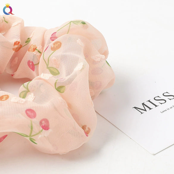 Women's Handmade Cloth Hair Loop With Printed Plant Flowers Design