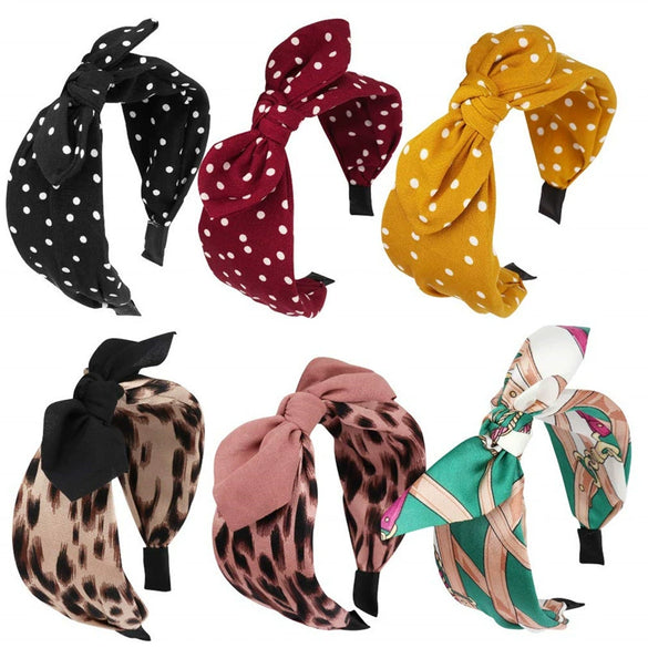Women's Handmade Cloth Leopard Print Rabbit Ears Knotted Wide Headband Hair Accessories