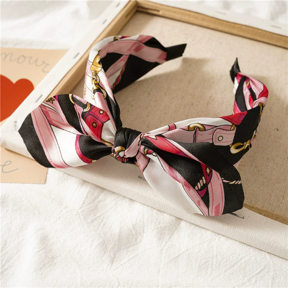 Women's Handmade Cloth Leopard Print Rabbit Ears Knotted Wide Headband Hair Accessories
