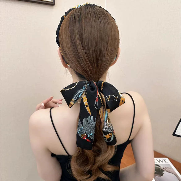 Women's Handmade Cloth Palacestyle Floral Ribbon Toothed Comb Wave High Crown Reversible Retro Headband