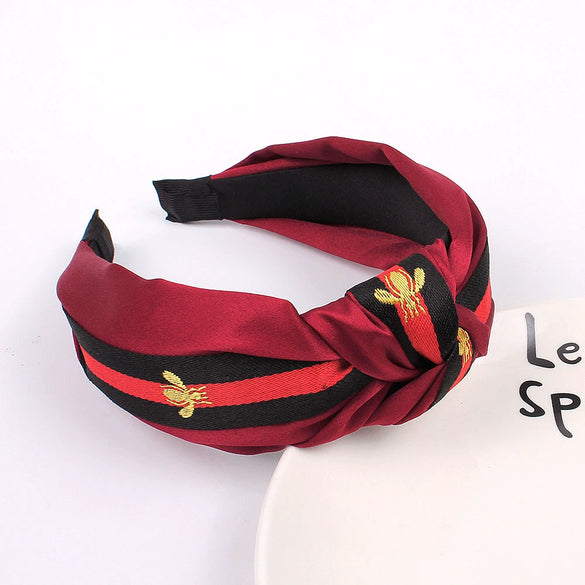 Women's Handmade Cloth Polka Dot Bee Stripe Knotted Widebrimmed Headband Hairband With Side Clip