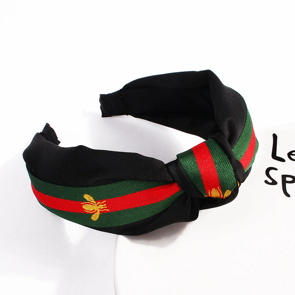 Women's Handmade Cloth Polka Dot Bee Stripe Knotted Widebrimmed Headband Hairband With Side Clip