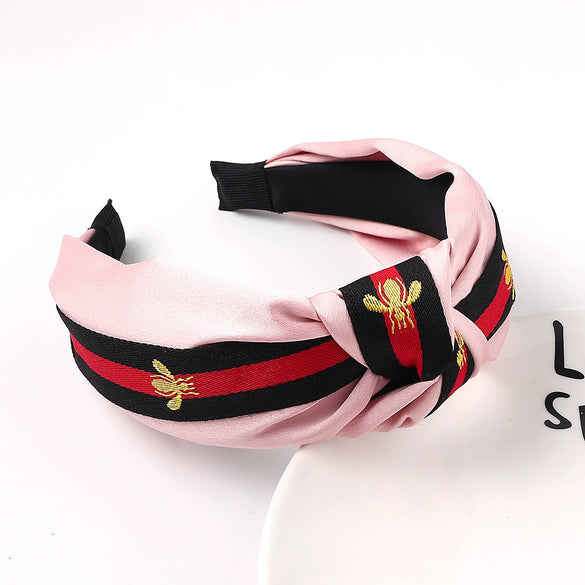 Women's Handmade Cloth Polka Dot Bee Stripe Knotted Widebrimmed Headband Hairband With Side Clip