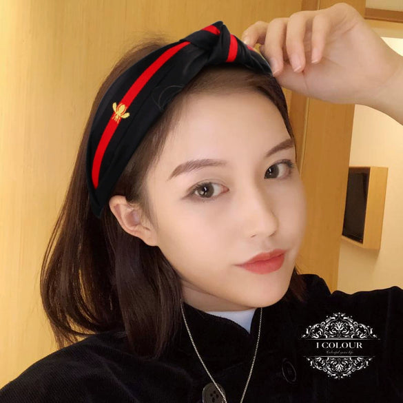 Women's Handmade Cloth Polka Dot Bee Stripe Knotted Widebrimmed Headband Hairband With Side Clip