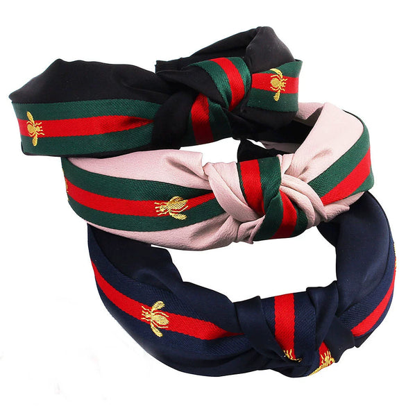 Women's Handmade Cloth Polka Dot Bee Stripe Knotted Widebrimmed Headband Hairband With Side Clip