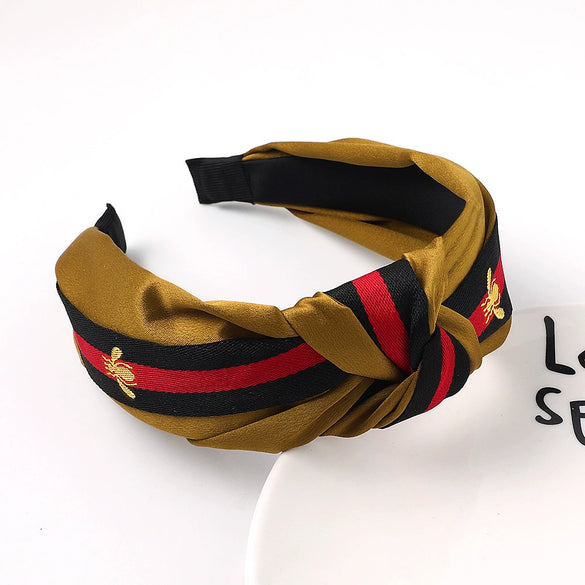 Women's Handmade Cloth Polka Dot Bee Stripe Knotted Widebrimmed Headband Hairband With Side Clip