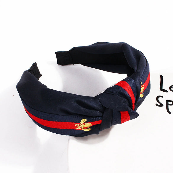 Women's Handmade Cloth Polka Dot Bee Stripe Knotted Widebrimmed Headband Hairband With Side Clip