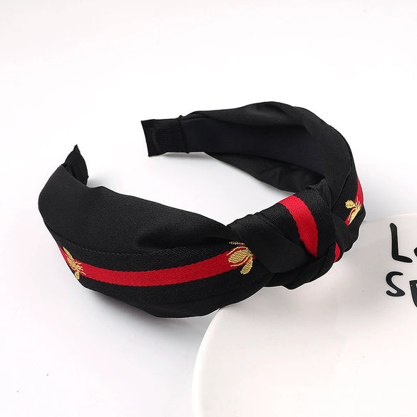 Women's Handmade Cloth Polka Dot Bee Stripe Knotted Widebrimmed Headband Hairband With Side Clip