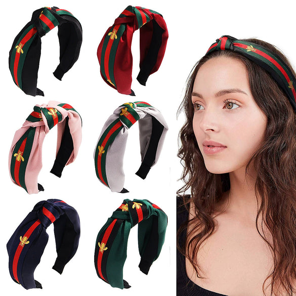 Women's Handmade Cloth Polka Dot Bee Stripe Knotted Widebrimmed Headband Hairband With Side Clip