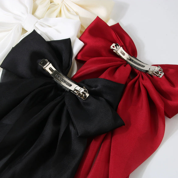 Women's Handmade Cloth Ribbon Bow Spring Clip Hair Accessories