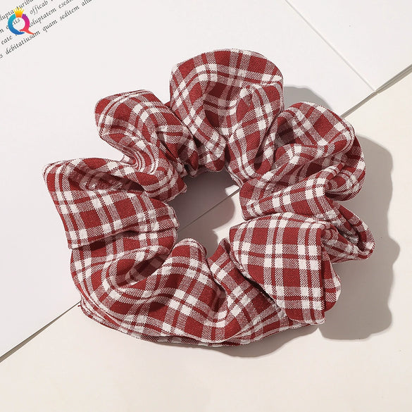 Women's Handmade Cloth Striped Plaid Scrunchie Hair Tie Cute Sweet Hair Accessory For Everyday Styling