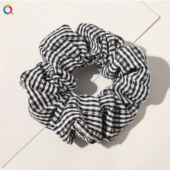 Women's Handmade Cloth Striped Plaid Scrunchie Hair Tie Cute Sweet Hair Accessory For Everyday Styling