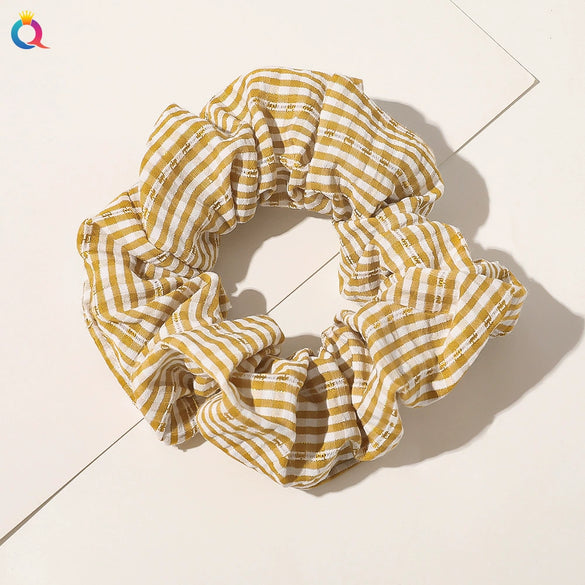 Women's Handmade Cloth Striped Plaid Scrunchie Hair Tie Cute Sweet Hair Accessory For Everyday Styling