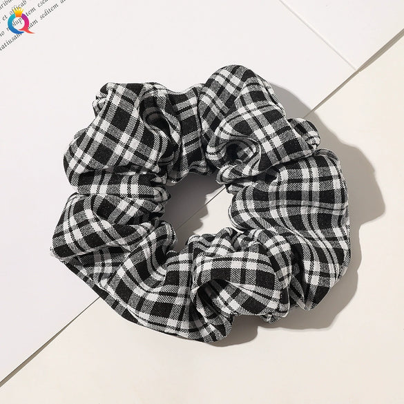Women's Handmade Cloth Striped Plaid Scrunchie Hair Tie Cute Sweet Hair Accessory For Everyday Styling