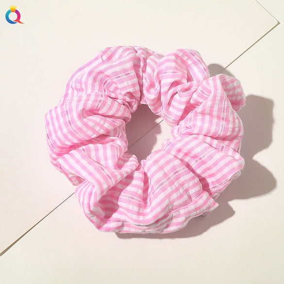 Women's Handmade Cloth Striped Plaid Scrunchie Hair Tie Cute Sweet Hair Accessory For Everyday Styling