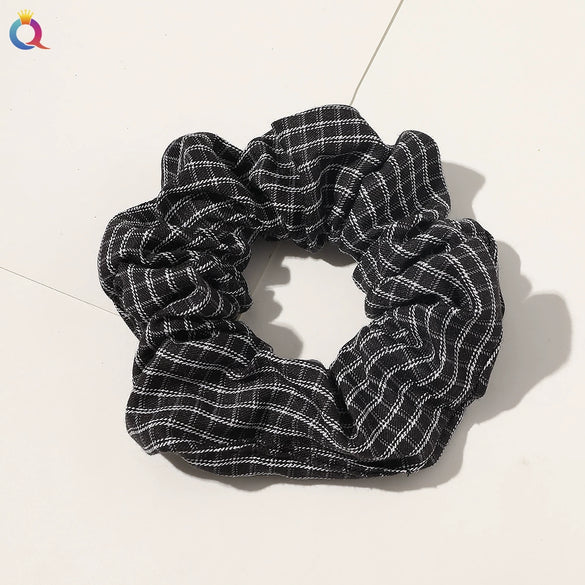 Women's Handmade Cloth Striped Plaid Scrunchie Hair Tie Cute Sweet Hair Accessory For Everyday Styling