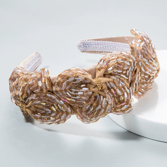 Women's Handmade Crystal Flower Headband Fashion Wide Hair Band With Diamond Style Inlaid Design And Sparkling Finish