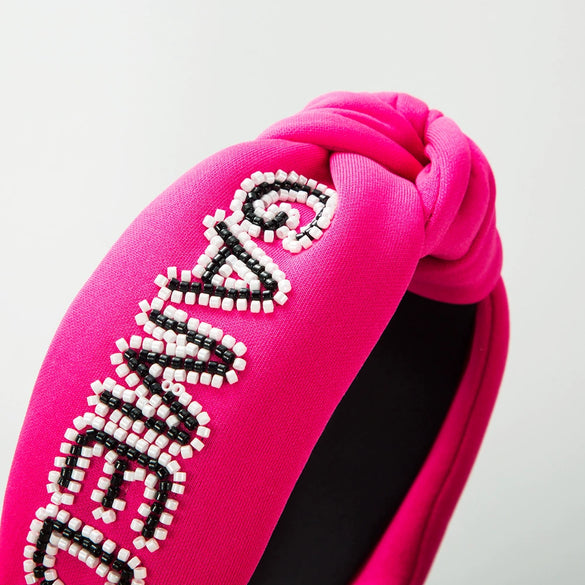 Women's Handmade Crystal Geometric Letter Rice Bead Fabric Headband Hair Accessory