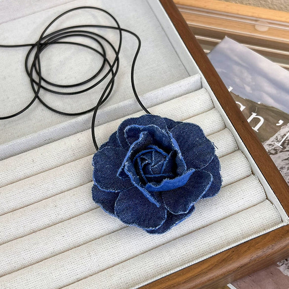 Women's Handmade Denim Flower Necklace Choker Clavicle Chain