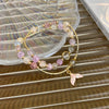 Women's Handmade Double Layer Beaded Bracelet With Fresh Floral Explosive Crystal Fishtail Pendant Geometric Pattern And Polishing Treatment