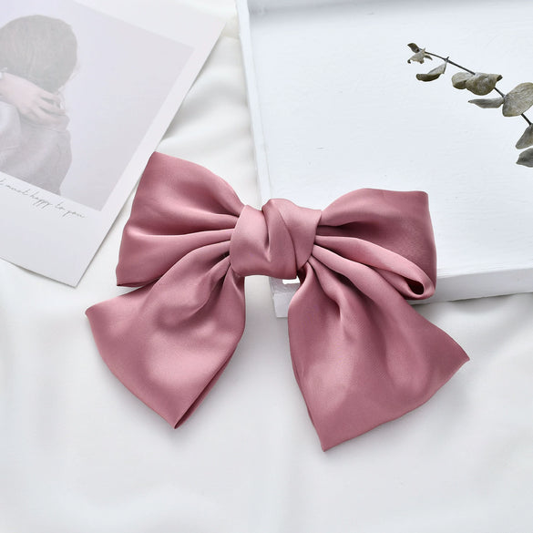 Women's Handmade Doublelayer Satin Large Bow Fabric Hair Clip Top Clip Hair Accessory