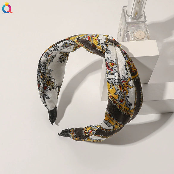 Women's Handmade Elegant Crossknotted Cloth Headband With Floral Wave Pattern Wide Hair Accessory