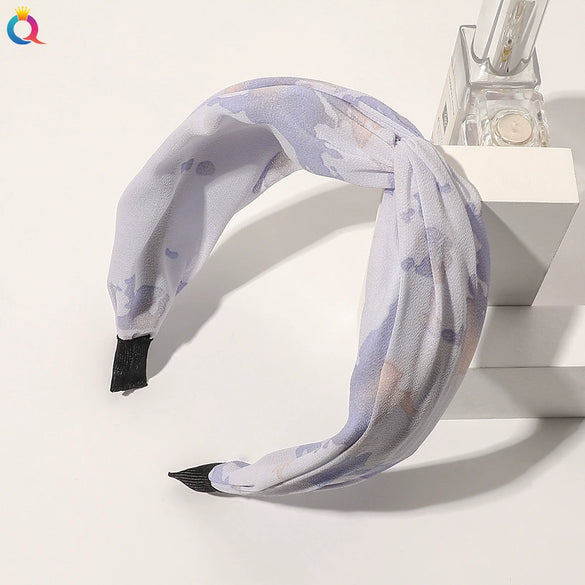 Women's Handmade Elegant Crossknotted Cloth Headband With Floral Wave Pattern Wide Hair Accessory
