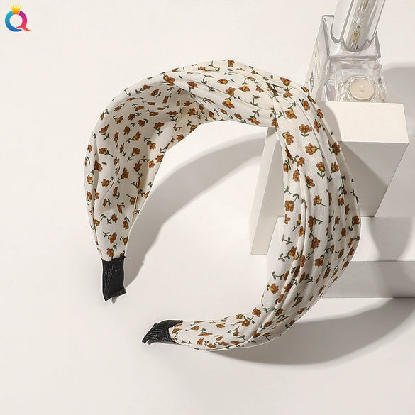 Women's Handmade Elegant Crossknotted Cloth Headband With Floral Wave Pattern Wide Hair Accessory
