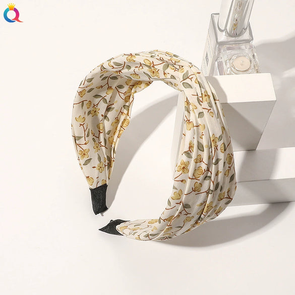 Women's Handmade Elegant Crossknotted Cloth Headband With Floral Wave Pattern Wide Hair Accessory