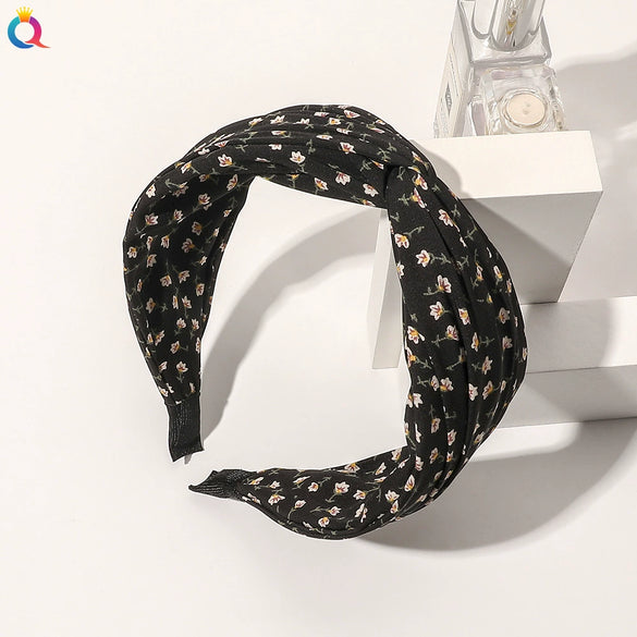 Women's Handmade Elegant Crossknotted Cloth Headband With Floral Wave Pattern Wide Hair Accessory